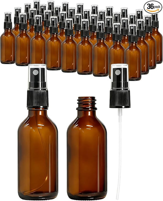 KEYWING 36 Pack Small Amber Glass Spray Bottles for Essential Oils, 2oz Empty Fine Mist Mini Spray Bottles, Refillable Containers for Hair, Travel, Plants, Cleaning, Skin Care