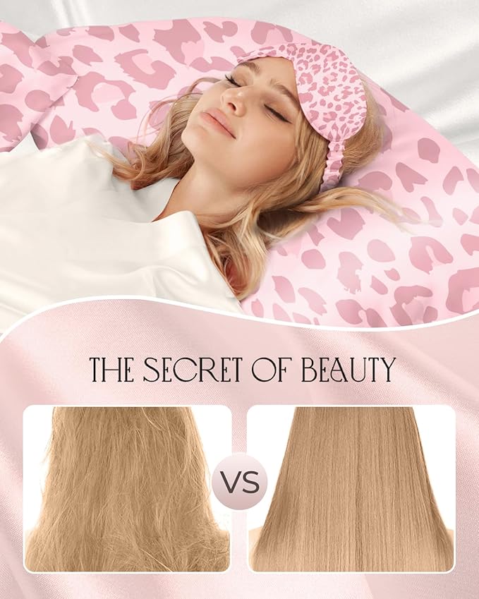 Mulberry Silk Pillow Case for Hair and Skin 19 Momme Standard 26"x20" Leopard Print Silk Pillowcase with Eye Mask & Scrunchie Soft Silk Pillowcase Sleeping for Moms, Women