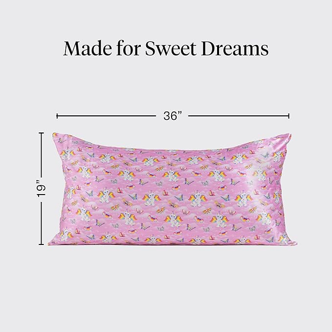 Kitsch x Lisa Frank Satin Pillowcase with Zipper for Hair & Skin, Softer Than Silk Pillow Cases, Wrinkle-Free, Smooth and Cooling Satin Pillow Covers, King Size (19x36) - Angel Kitty