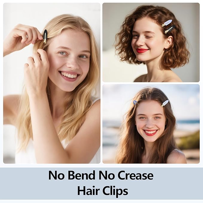 8 Pcs No bend Hair Clips No Crease Makeup Duckbill Clip No Dent Creaseless Flat Alligator Hair Barrettes for Salon Hairstyle Women Girls Accessories Cellulose Acetate(Black Blue)