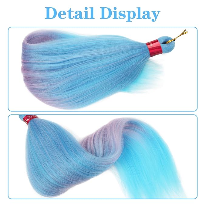 L.Blue/Pink/L.Blue Braiding Hair Pre Stretched 2 Packs Box Braids Hair Extensions 26 Inches Synthetic Pre Stretched Braiding Hair…