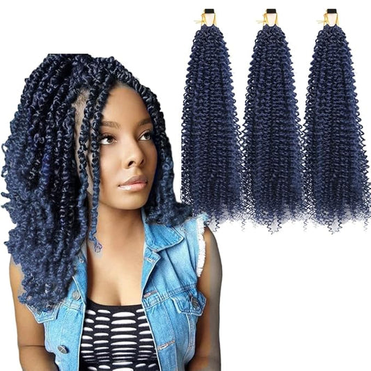 Passion Twist Hair Extensions Dark Blue Curly Crochet Hair 12 Inch Short Curly Braiding Hair 3 Packs Crochet Braids with Curls for Black Women(12",Dark Blue)