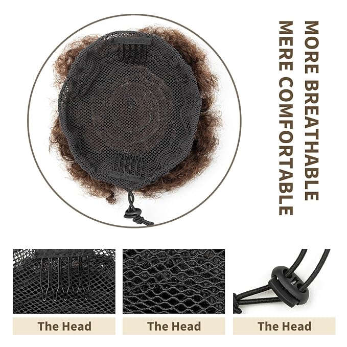 isheeny Afro Ponytail Small Afro Hair For Black Women 4Inch Dark Brown Afro Puff Drawstring Ponytail Human Hair 1 PIECES For Children Authentic And Stylish Hairpiece, Afro Curly Puff Style