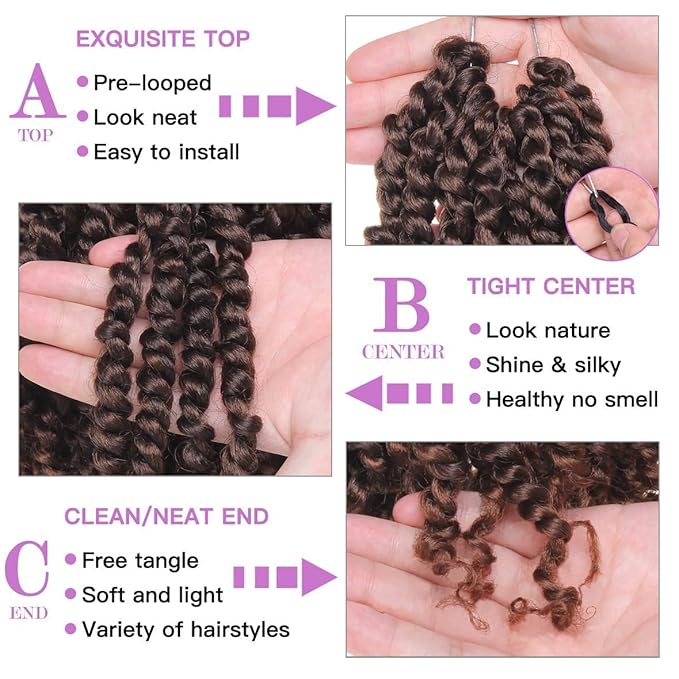 ZRQ Short Passion Twist With Bohemian Hair 10 Inch 8 Packs Ombre Brown Pre-twisted Crochet Passion Twists Synthetic Braiding Hair Curly Ends Braids Twist Hair for Black Women 12 Roots/Pack T30#