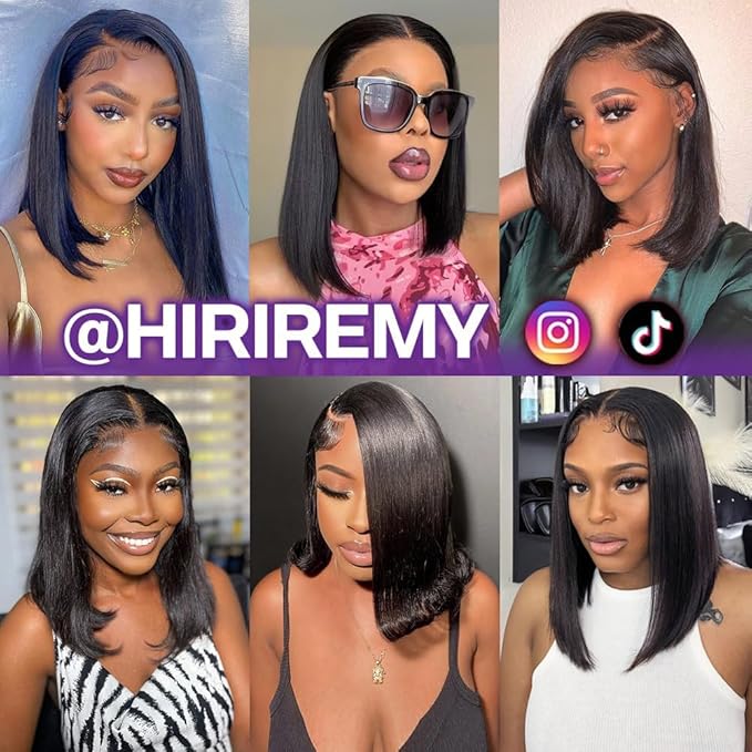 UMEGOOD Bob Wig Human Hair 13x4 HD Lace Frontal Short Straight Lace Front Wigs Human Hair Pre Plucked Bob Wigs for Black Women 200% Density Natural Black 10 Inch