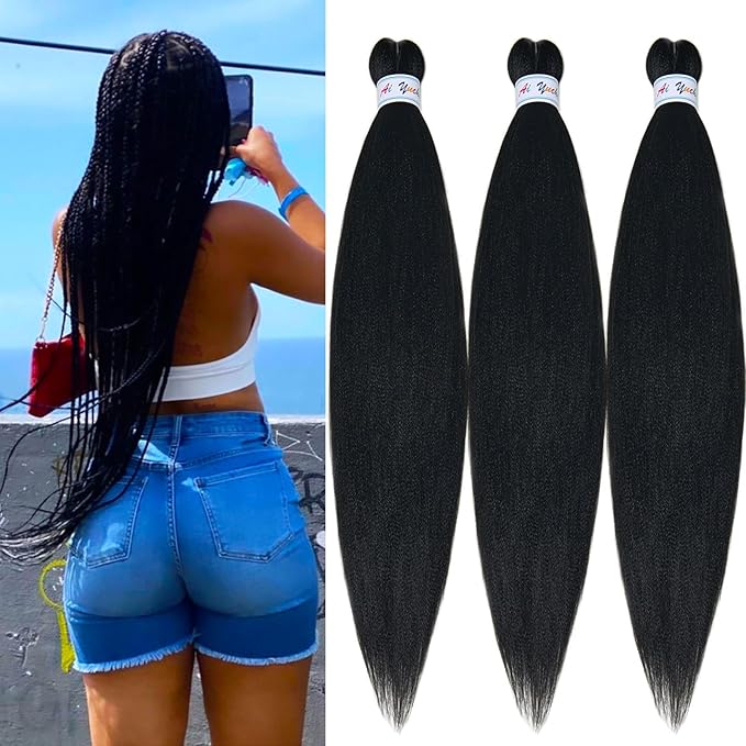 1B Black Braiding Hair Pre Stretched 26 inch Prestretched Braiding Hair Black Box Braids Synthetic Hair for Braiding Pre Sectioned Hypoallergenic Braiding Hair Extensions (3 Packs)