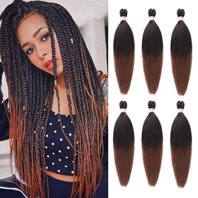 Dorsanee Ombre Brown Braiding Hair Pre Stretched 20 Inch 6 Packs Braiding Hair Extensions for Crochet Box Braids Twists Locs Hair Itch Free Soft Yaki Texture Hot Water Setting (20inch,#1B/30)