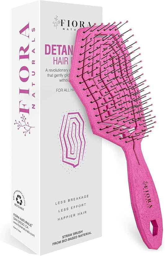 Fiora Naturals Hair Detangling Brush for Women - Detangler Hair Brush w/Flexible Soft Bristles- Gently Glides Through Tangles - Curly, Fine, Dry and Shower Wet HairBrush, cepillo para cabello - Pink