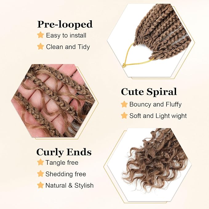 9 Packs Goddess Box Braids Crochet Hair Boho Crochet Box Braids With Curly Ends Crochet Hair For Black Women, 14 Inch Pre Looped Bohemian Crochet Box Braids Hair (14Inch 9 Packs,30#)