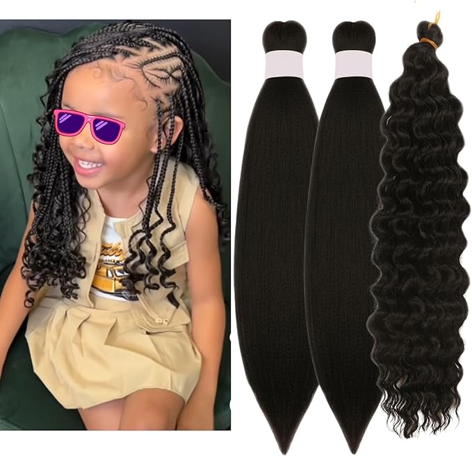 Kids Braiding Hair Pre stretched 16 inches Yaki ez Braid Braiding Hair for Kids Knotless Boho Braids