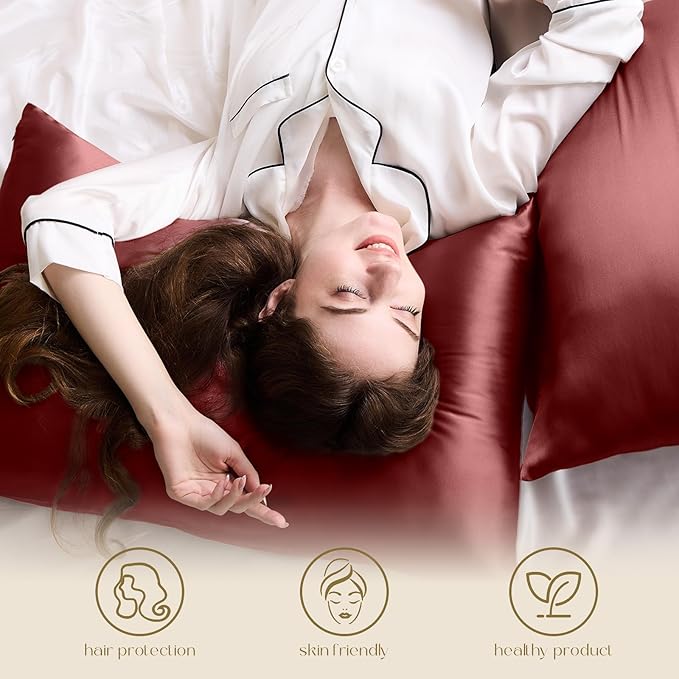 ZIMASILK 100% Pure Mulberry Silk Pillowcase for Hair and Skin Health,Soft and Smooth,Both Sides Premium Grade 6A Silk,600 Thread Count,with Hidden Zipper,1pc (King 20''x36'',Burgundy)