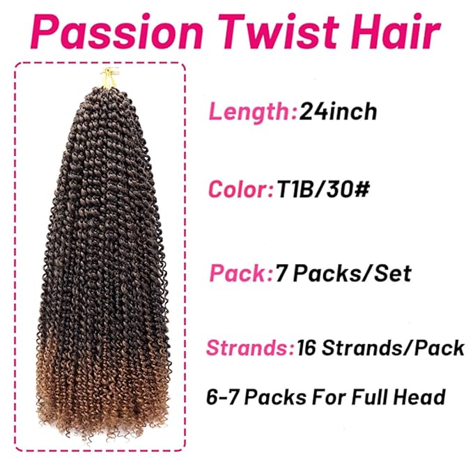 Dorsanee Ombre Brown Passion Twist Hair 24 Inch 7 Packs Water Wave Crochet Hair Long Bohemian Curly Braiding Hair for Butterfly Locs, Faux Locs, Boho Style Spring Twist Crochet Braids (T30#)