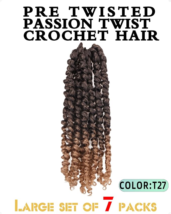 Pre-Twisted Passion Twist Crochet Hair for Black Women Passion Twist Hair Pre Looped Bohemian Braids 10 Inch 7 Packs Ombre Black to Blonde Short Bob Curly Braiding Hair Extensions(10"-7P,T1B/27)