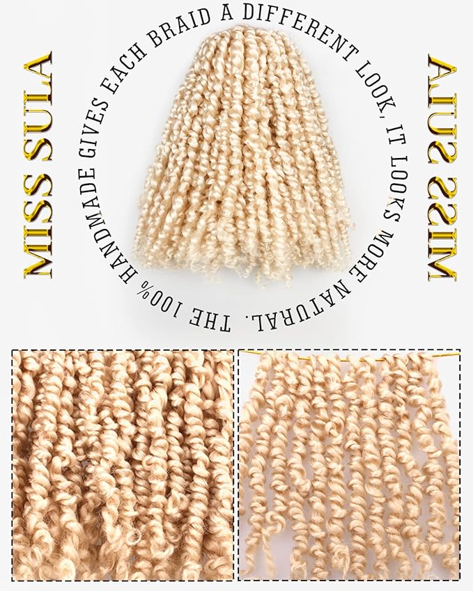 10 Inches 8 Packs Pre Looped Pretwisted Passion Twist Crochet Hair,Blonde Off-white,Soft Hair Extensions Braided by Synthetic Spring Kinky Twist Bohemian Curls(10"-8 Packs,613#)