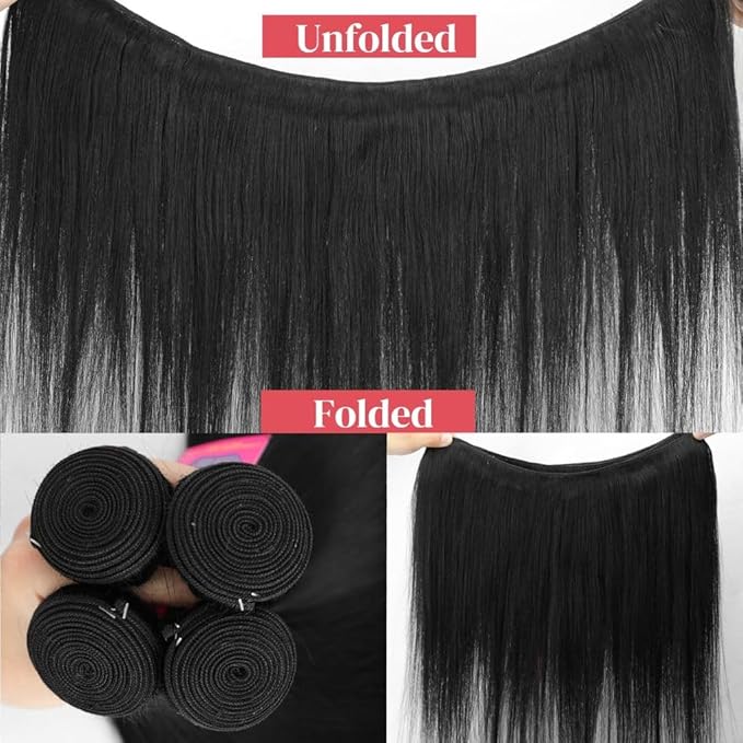 18 20 22 24 Inch 4 Bundles Human Hair Straight 12A 100% Unprocessed Brazilian Virgin Human Hair Bundlles Straight Natural Black, True to Length, Full to Weight