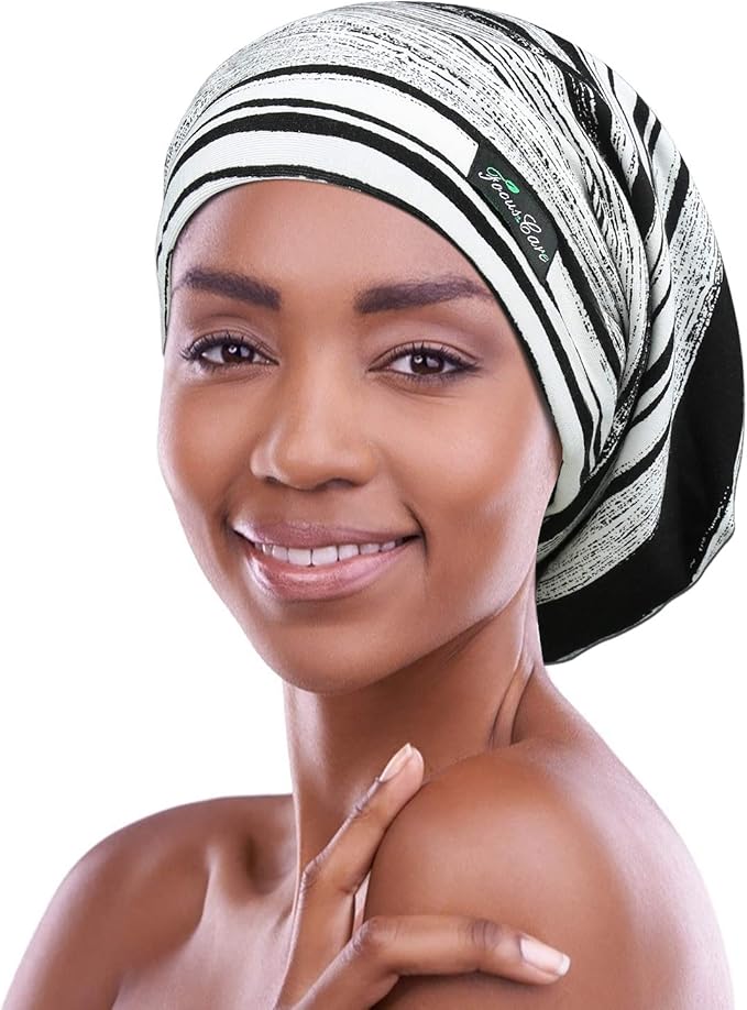 Adjustable Satin Lined Sleep Cap for Dreadlocks Curly Hair Large Head-Stay On Overnight