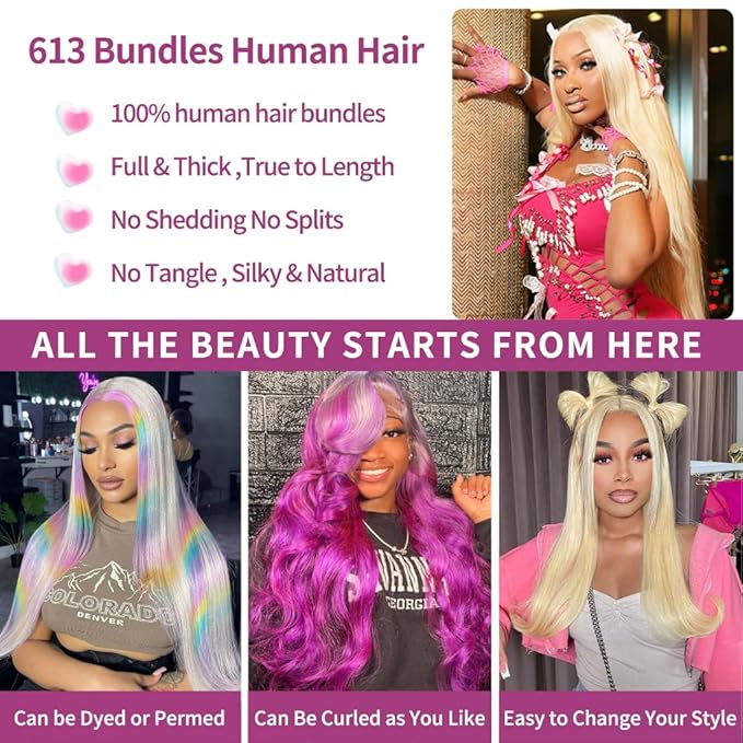 613 Bundle Human Hair 26 Inch Straight Blonde 1 Bundle Human Hair 14A Grade 100% Unprocessed Brazilian Virgin 613 Straight 1 Bundle