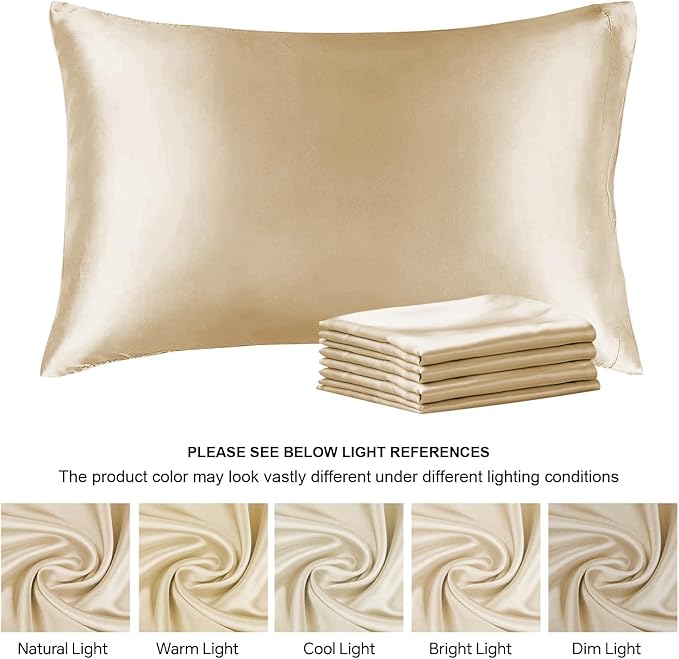 BEDELITE Satin Pillowcase for Hair and Skin, Super Soft Similar to Silk Pillow Cases 4 Pack with Envelope Closure, Cooling Pillowcases for Women Men (20"x30" Queen Size, Champagne)