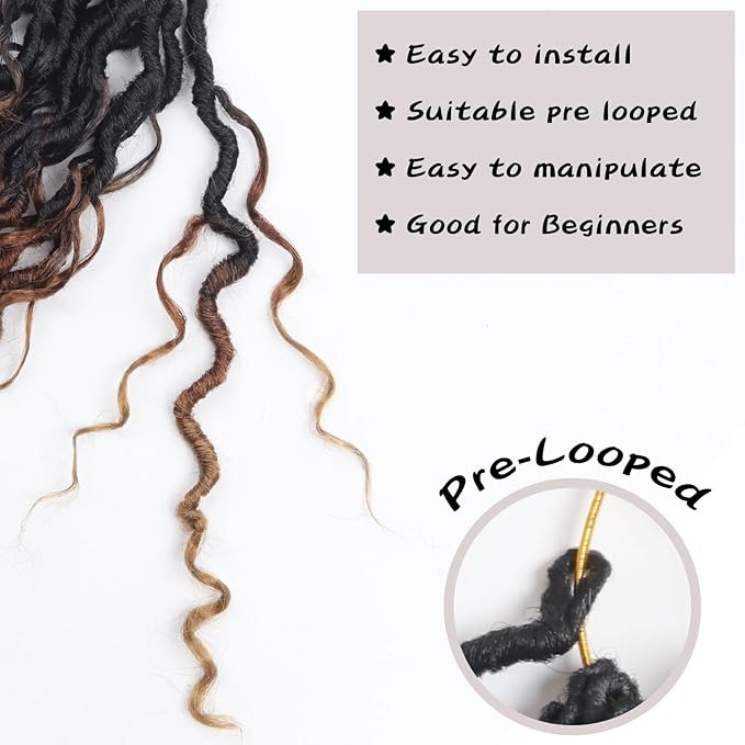 Goddess Locs Crochet Hair 10 Inch 9 Packs Synthetic Faux Locs Crochet Hair for Black Women, River Locs Hair Extensions Style Pre looped Crochet with Curly Ends