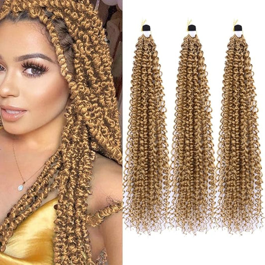 Curly Crochet Hair Extensions Blond Passion Twist Braids 24Inch Long Curly Braiding Hair 3Packs Spring Crochet Braids Hair Extensions Goddess Box Braids for Black Women(24",27#)