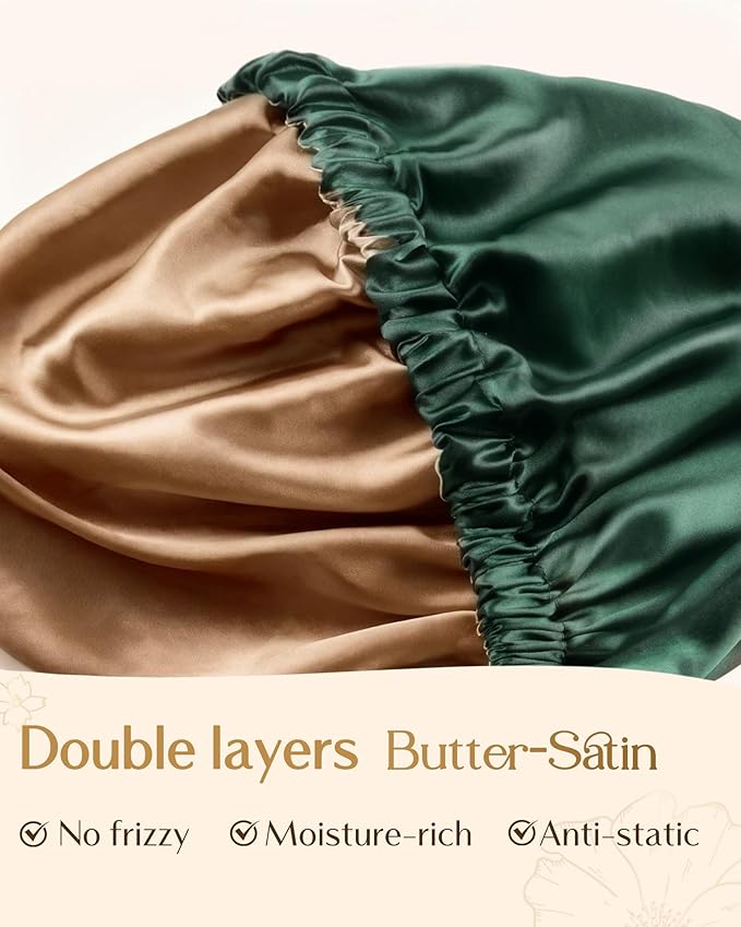 YANIBEST Adjustable Satin Bonnet Double Layer Hair Bonnet for Sleeping Bonnets for Women Hats Curly Natural Hair, Green