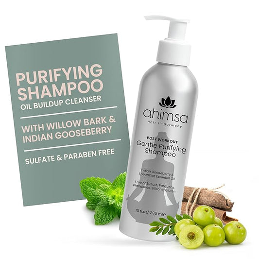 Ahimsa Gentle Purifying Shampoo Oily Hair Cleanser for Build Up, Daily Clarifying Shampoo with Indian Gooseberry & Willow Bark Extract, Scalp Cleanser for Build Up Removal of Grease and Impurities