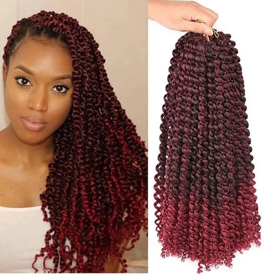 6 Packs Passion Twists Hair 18inch Ombre Burgundy Water Wave Crochet Hair for Butterfly Soft Locs Synthetic Crochet Hair Passion Twist Long Bohemian Locs Braiding Hair Extensions (18" 6packs T1B/BUG#)