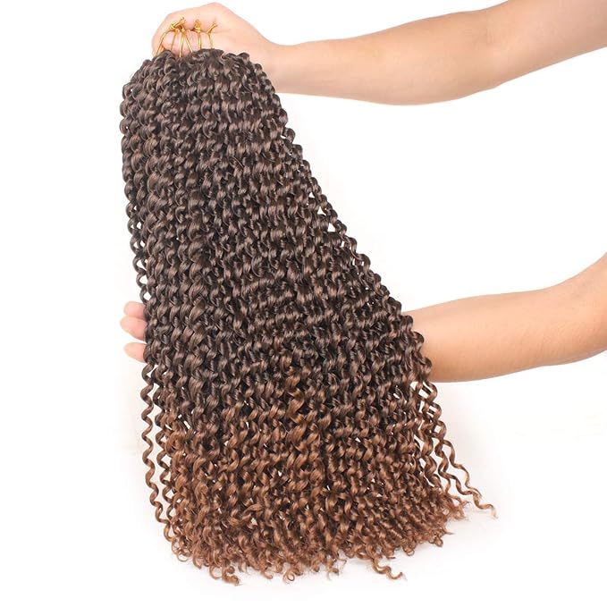 Leeven 18 Inch Ombre Color Water Wave Crochet Twist Hair for Butterfly Locs 2Pcs Curly Passion Twist Crochet Hair For Women Synthetic Bohemian Braiding Hair Extension T30#