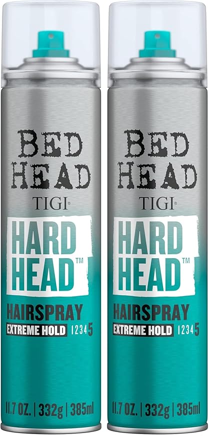 TIGI Hair Spray, Extra Strong Hold, All Hair Types | Bed Head Hard Head | 11.7 oz | 2 Pack | All Day Style