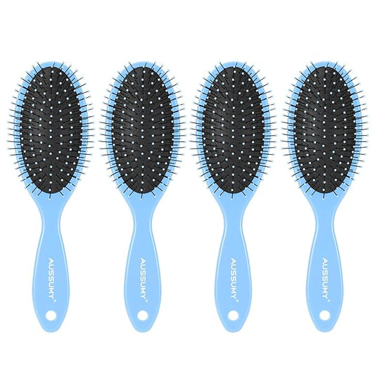 Air Cushion Detangling Hair Brush - 4 Pack Detangler Hairbrush with Ultra Soft Bristles for Effortless Tangle Removal - For Wet Dry Damaged Curly Hair for Women Men Boys Girls Kids - Blue