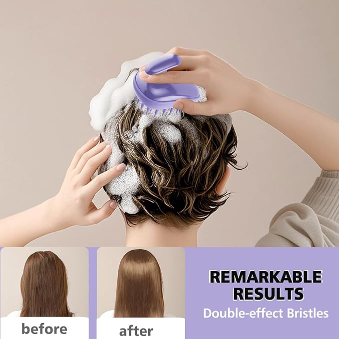 2-in-1 Scalp Massager Shampoo Brush,Scalp Scrubber, Exfoliator Brush for Removing Dandruff & Hair Growth,Detangling Scrubber for Wet or Dry Hair - for All Hair Types(Purple)