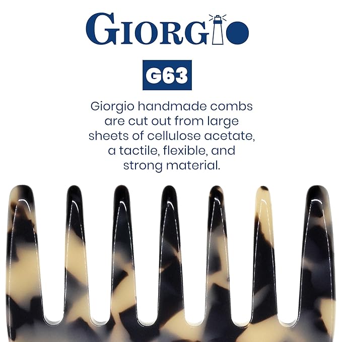 Giorgio G63 Wide Tooth Comb - Detangling, Pocket and Travel Comb for Thick Hair, Hair Detangler for Wet and Dry Everyday Care. Handmade, Saw-Cut, and Polished