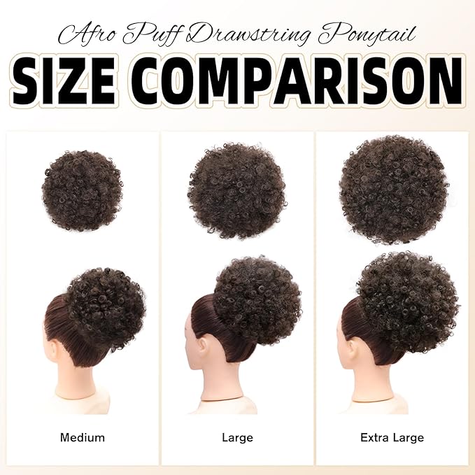 AISI QUEENS Afro Puff Drawstring Ponytail Synthetic Short Afro Kinkys Curly Afro Bun Extension Medium Brown Hair Extensions for Women Girls (4#)