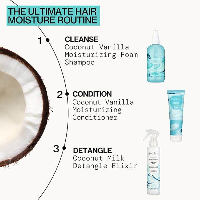 Pacifica Coconut Milk Hair Detangler Spray – Leave-In Conditioning Elixir for Tangle-Free Hair – Instantly Detangles Knots, Adds Shine & Moisture, Prevents Breakage & Frizz – Vegan & Cruelty-Free | Vegan, Cruelty-Free