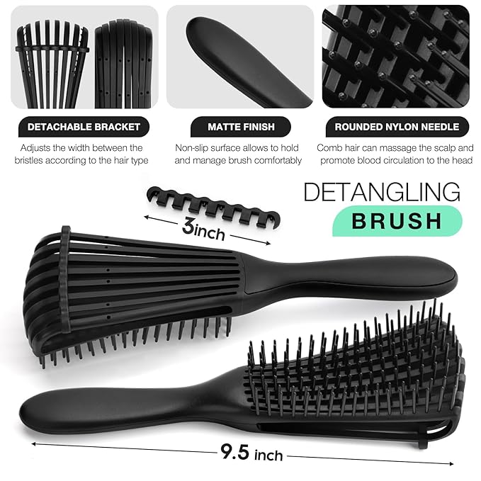 Hommtina 4Pcs Vented Brush Set for Thick/Wet/Dry/Wavy/Curly/Oil/Long Hair - Afro America/African Hair (4 PCS, Black)