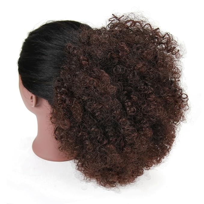 Afro Puff Drawstring Ponytail Extension for Black Women Short Afro Curly Ponytail Extension Clip On Kinky Drawstring Curly Ponytail Bun (T1B/33#)