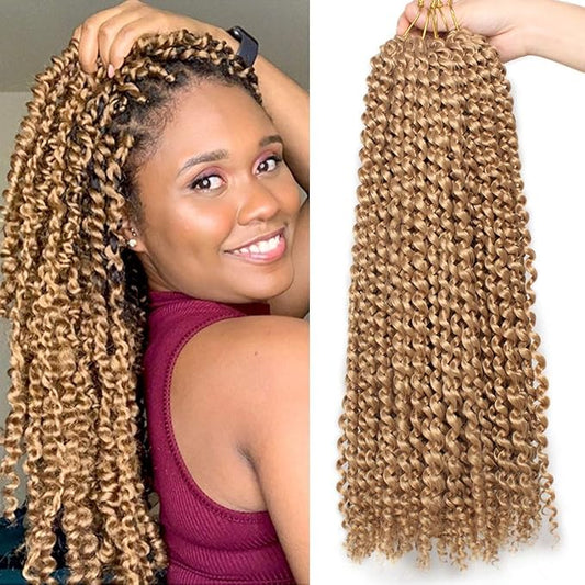 Leeven 18 Inch Long Passion Twist Crochet Hair 7 Pcs Synthetic Water Wave Crochet Braids Hair For Butterfly Locs 126 Roots Crochet Passion Twist Braiding Hair for Women