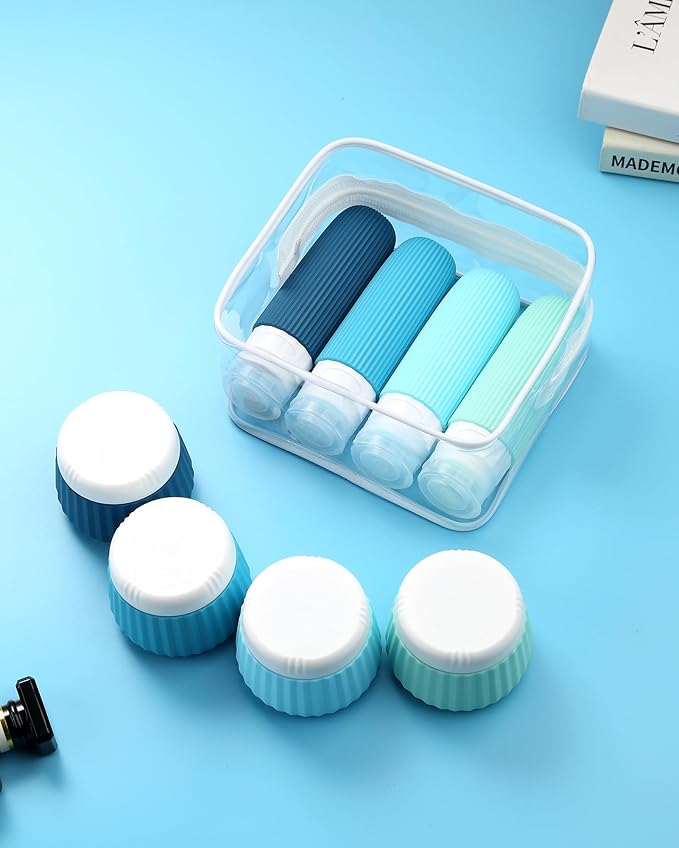 Travel Bottles for Toiletries 8 Pack, TSA Approved 3 oz Travel Containers with Clear Bag, Leak Proof Silicone Squeezable Essentials Jars