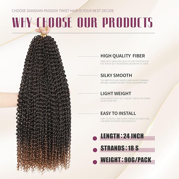 Dansama Passion Twist Hair Water Wave Braiding Hair for Butterfly Style Crochet Braids Bohemian Hair Extensions (24inch (Pack of 7), T1B/30)