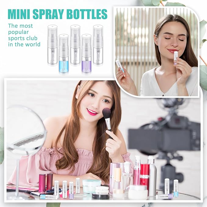 Zhehao 400 Pcs Mini Spray Bottles Clear Glass Perfume Bottles Refillable Fine Mist Perfume Atomizer Portable Empty Sample Containers for Cleaning, Essential Oils, Travel (Clear Cap,2 ml)