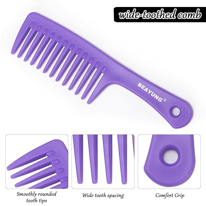 2 PCS Large Wide Tooth Comb, Shower Combs for Women, Curly Hair Brush, Detangling Comb, Hair Styling, Hairdressing Tool (1Purple,1Blue)