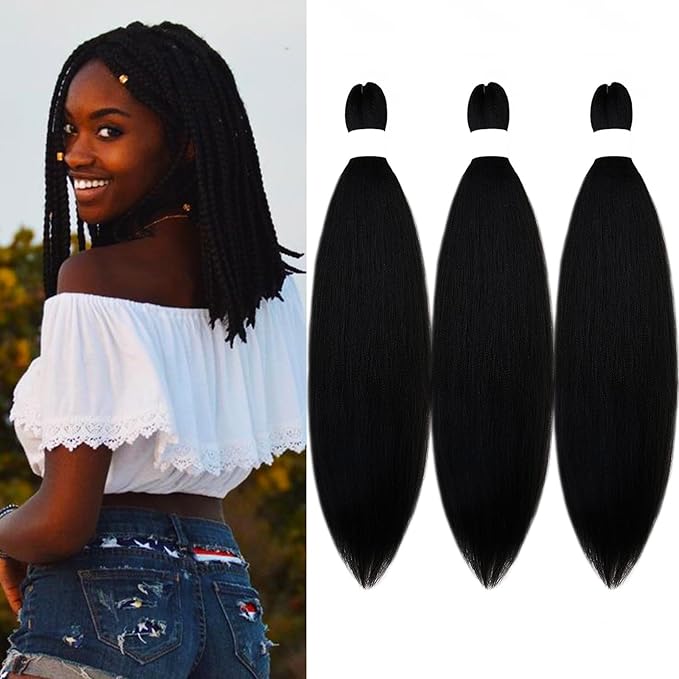 Short 1b Black Braiding Hair Pre Stretched Kids Braiding Hair Extensions for Braiding Box Braids Knotless Prestretched Braiding Hair 16 Inch