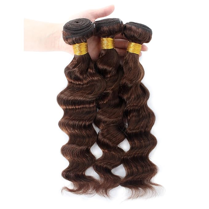 Brown Bundles Human Hair Loose Wave Human Hair 3 Bundles (#4, 12 14 16) 12A 100% Unprocessed Brazilian Virgin Hair Loose Deep Wave Remy Human Hair Extension 4# Color