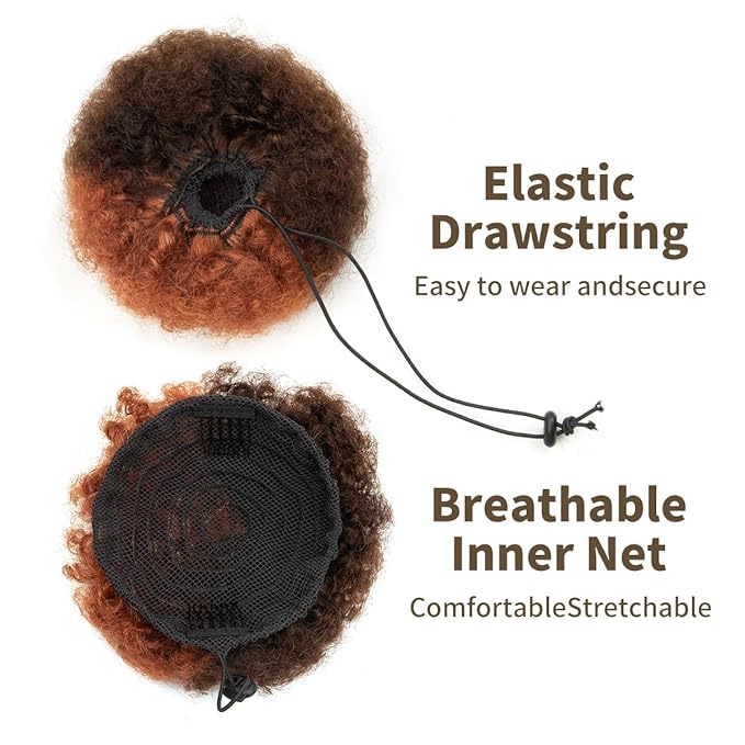 isheeny Small Human Hair Ponytail Extension For Kids 2-5 Years Old, Human Hair Bun Small Drawstring Ponytail Mixed Color For Little Girls, Curly Hairpiece Natural, Soft, And Durable For Repeated Use