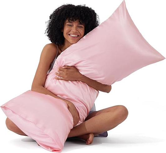 Bedsure Body Pillow Cover 20x54 Inches - Pink Satin Similar to Silk Pillowcase for Hair and Skin, Cooling and Silky Long Body Pillow Pillowcase with Envelope Closure, Gifts for Women Men