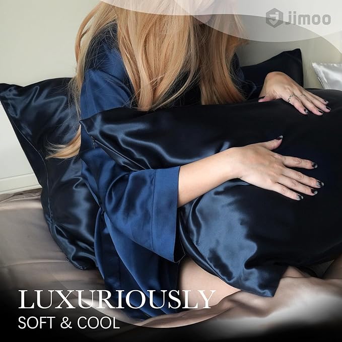 100% Mulberry Silk Pillowcase for Hair and Skin, 22 Momme Pure Natural Silk Pillow Case Both Sided with Zipper, Pillow Cover for Women Mom Men (Navy Blue, Standard 20''×26'', 1 Pack)