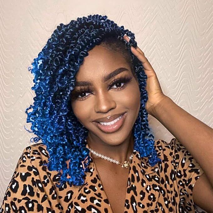 crochet twists pre looped-14 Inches 8 Packs Passion Twist Crochet Hair for Black Women and Kids-Omber Blue,Soft Lightweight Hair Extension(14"-8 Packs,T1B/Blue)