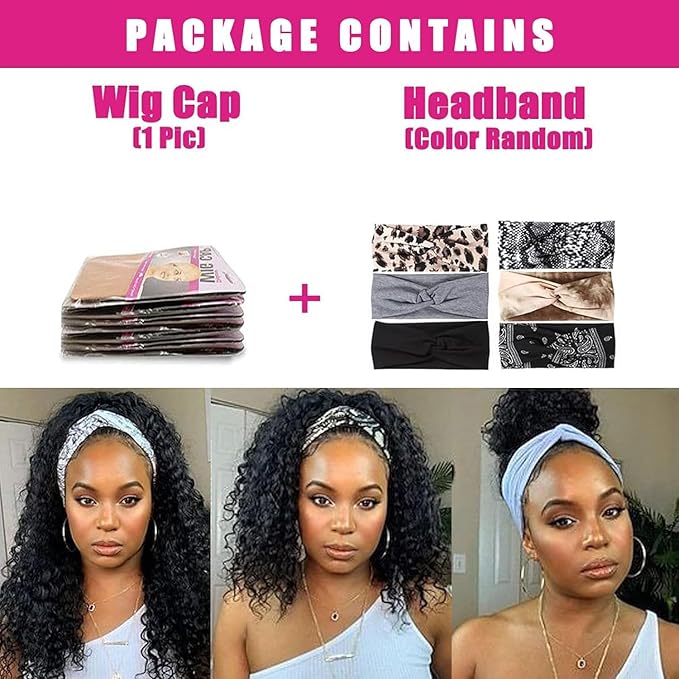 AISI QUEENS Headband Wig Human Hair For Black Women Curly Wigs Glueless Human Hair Short Curly Headband Wigs (12 Inch, Curly Headband Wigs)