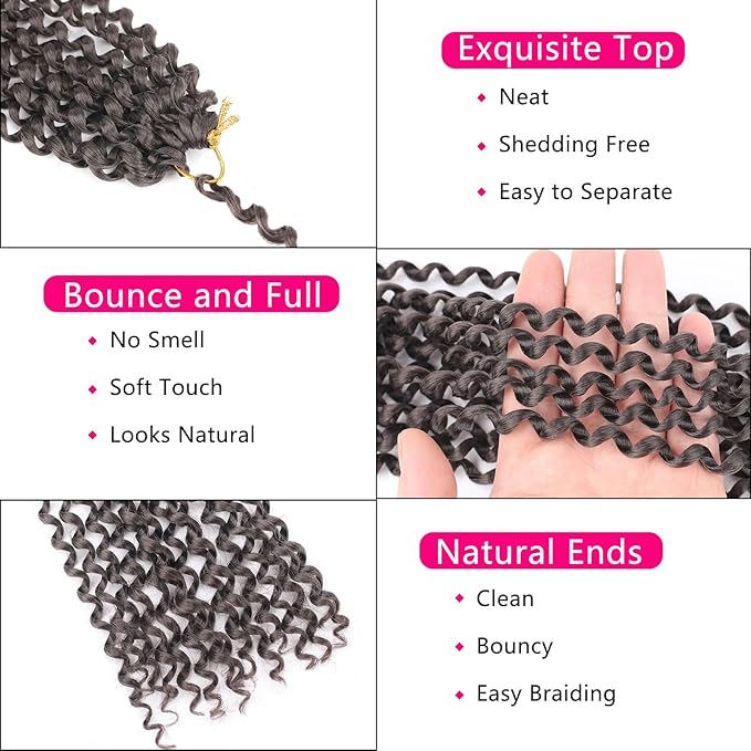 Passion Twist Hair 14 Inch 7 Packs Water Wave Crochet Hair Chocolate Brown Color Wrap Braiding Hair For Passion Twist Crochet Hair/Butterfly Locs/Spring Twist Crochet Braids Boho Hair (14 Inch,4#)