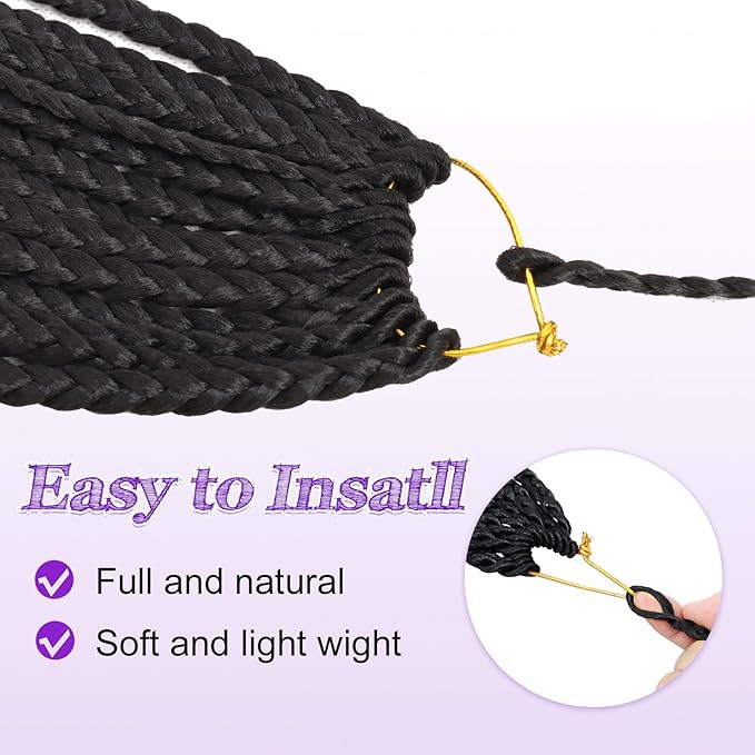 Eacia Goddess Box Braids Crochet Hair 14 Inch 7 Packs Pre looped Boho Braids Crochet Hair Bohemian Box Braid with Curly Ends for Women(14 Inch, 1B#)